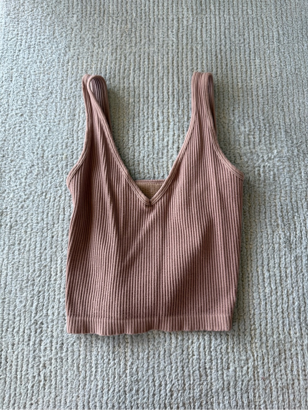 Ribbed V-Neck Tank Top Mauve Pink